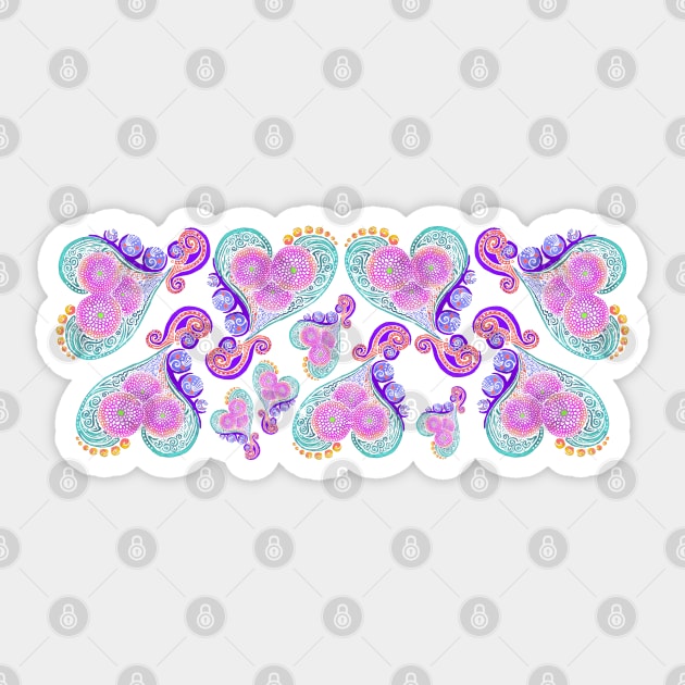 Hearts and Flowers Fantasy - Pink, Purple, Teal, Paisley Sticker by RhondaChase